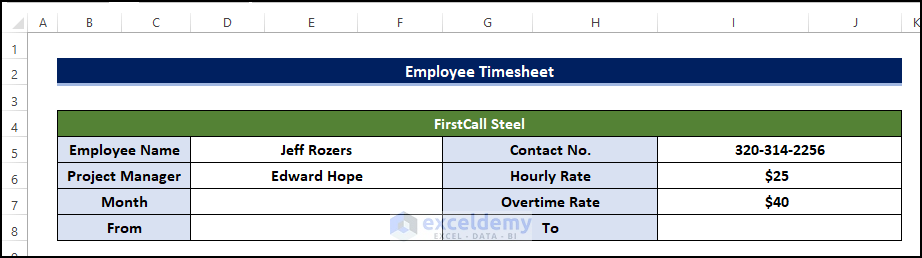 Prepare Basic Information Structure to Create an Employee Timesheet in Excel