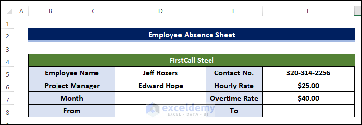Prepare Basic Information Structure to Create an Employee Absence Timesheet in Excel