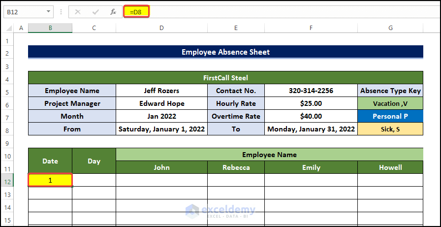 Formulize Daily Input Table to Create an Employee Timesheet in Excel