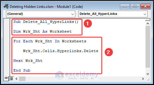 how to delete hidden link in excel Code explanation