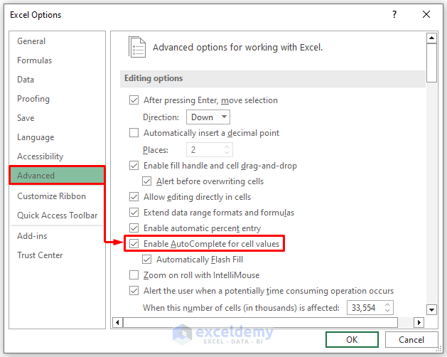 How to On or Off AutoComplete in Excel