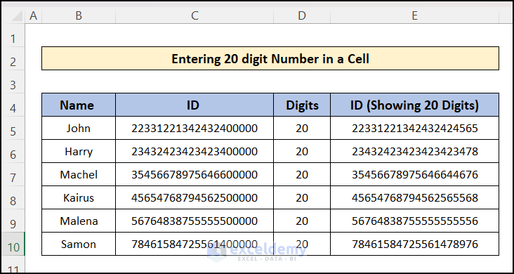How to Enter 20 Digit Number in Excel 
