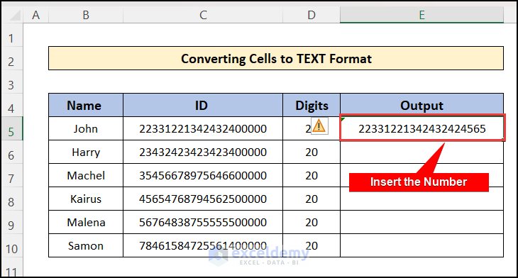 Entering 20 Digit Number in Excel 