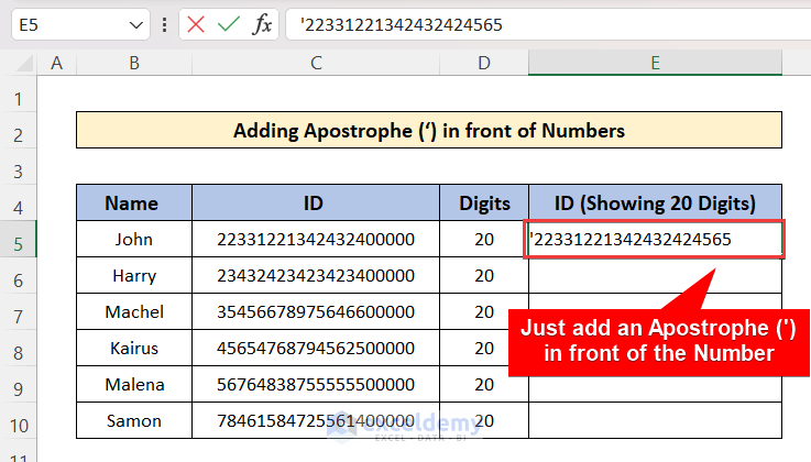 Adding Apostrophe (‘) in front of Numbers