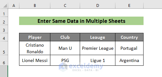 enter same data in 1st sheet