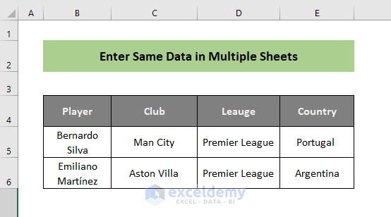 same data appear in separete sheet in Excel