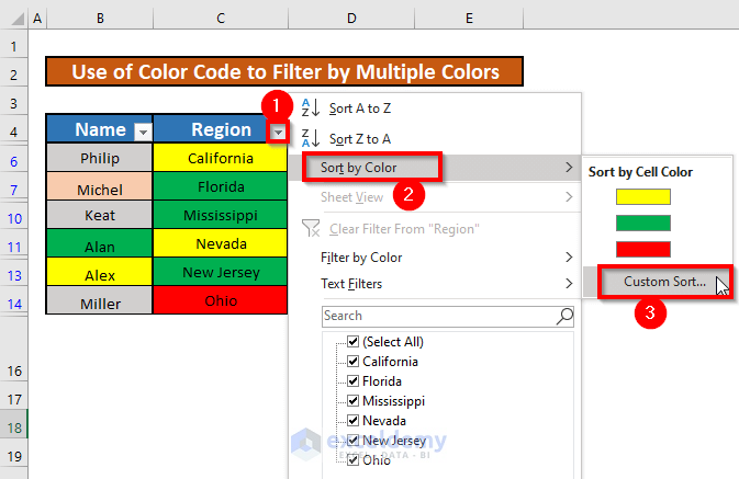 Use Color Code to Filter by Multiple Colors in Excel