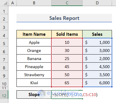 How to Find Slope of Line Equation in Excel
