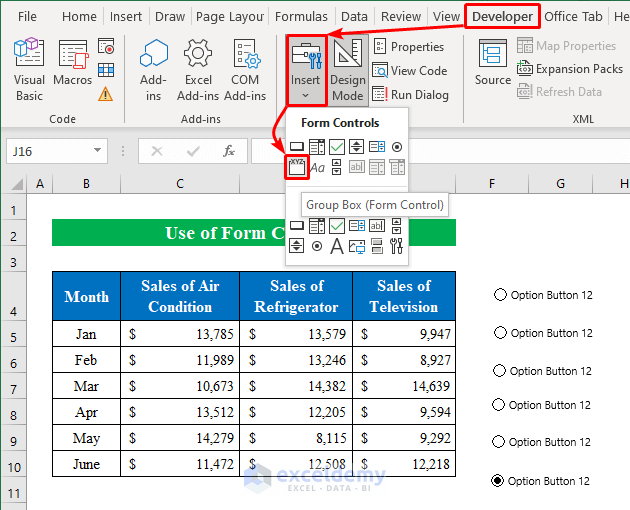 Use Form Controls to Create and Group Radio Buttons in Excel