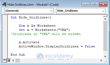 Run VBA Code to Hide Gridlines