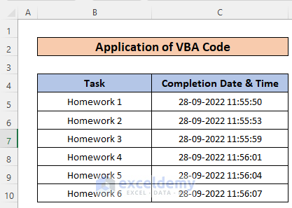 Run a VBA Code to Insert Current Date and Time