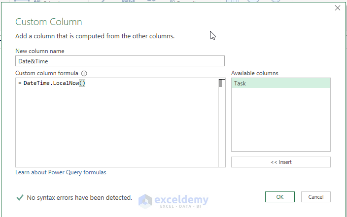Use Power Query to Insert Current Date and Time