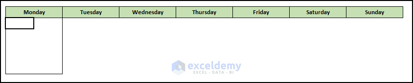 Month day cell of blank calendar in Excel