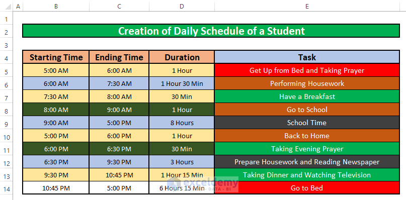 Make a Daily Schedule for Housework of Students