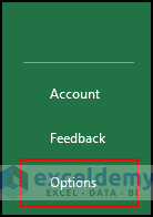 Options in Micorosft Excel