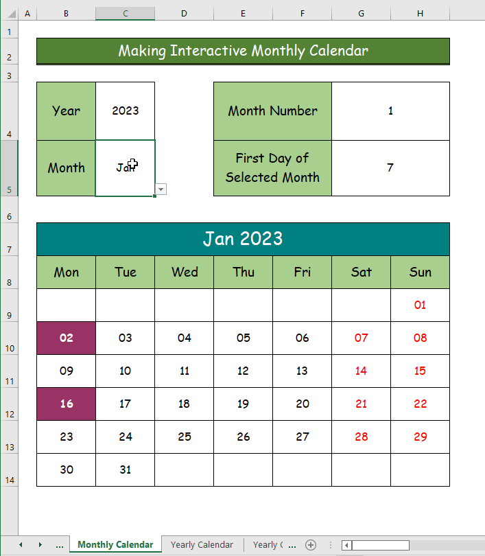 2 Easy Ways to Make an Interactive Calendar in Excel