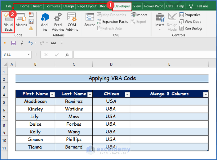 Applying VBA Code to Merge 3 Columns in Excel