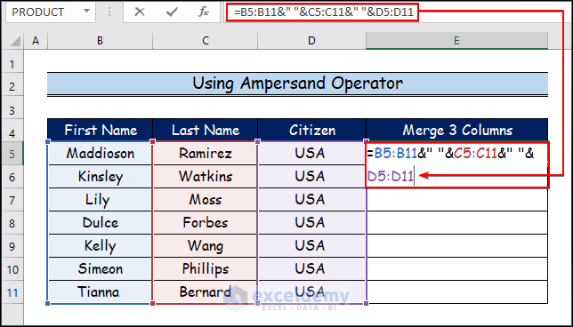  Using Ampersand Operator to Merge Columns in Excel