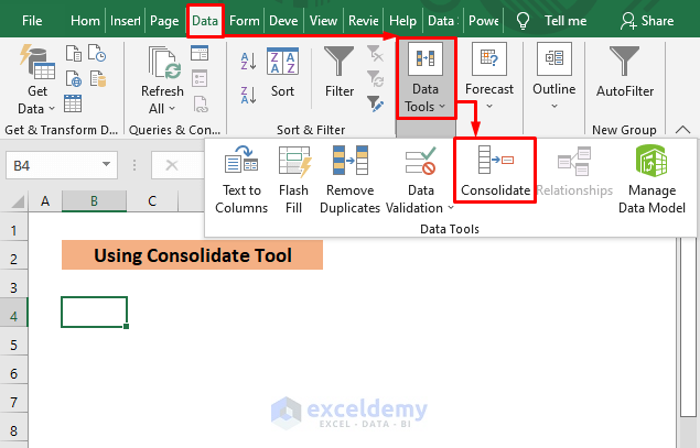 Using Consolidate Tool to Merge Multiple Sheets
