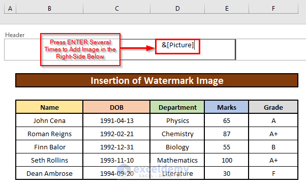 Insert Watermark in Excel
