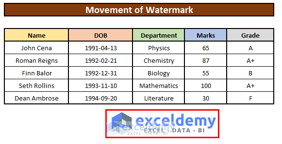 Move Watermark in Excel