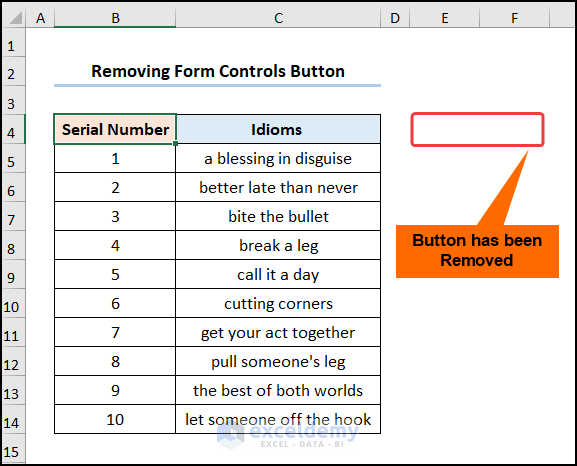 how to remove a form control in excel with VBA Code