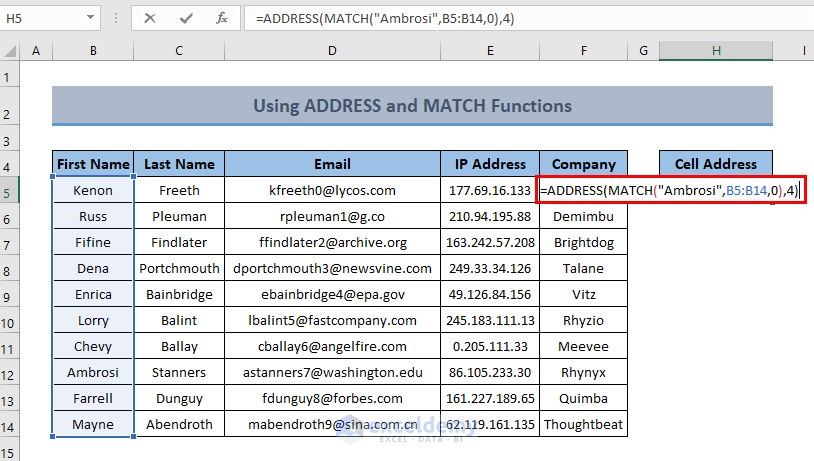 ADDRESS & MATCH function to Return Cell Address from Cell Value