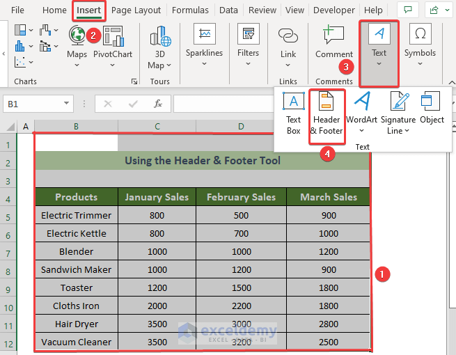 Access the Header & Footer Tool to Set Header in Excel for All Pages