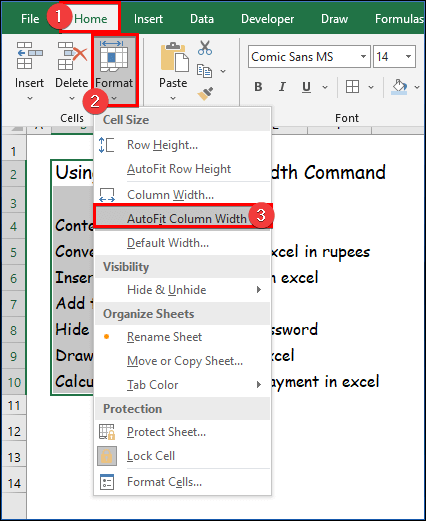 Using AutoFit Column Width Command to Show All Text in Excel Cell