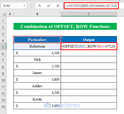 Combine OFFSET and ROW Functions to Skip Cells When Dragging