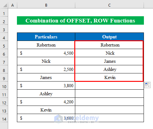 Combine OFFSET and ROW Functions to Skip Cells When Dragging