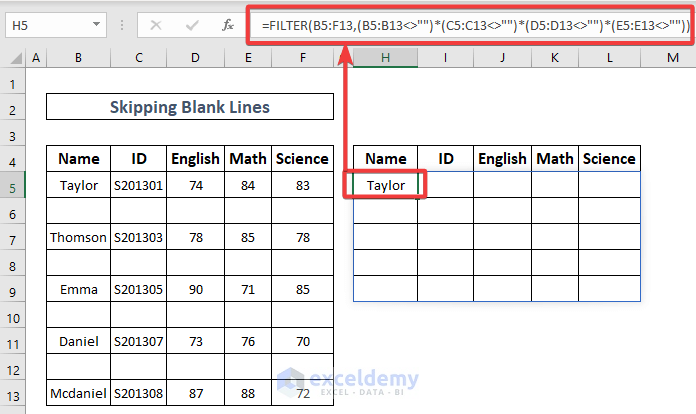 Skip Blank Lines with Excel FILTER Function