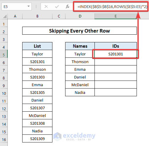 Skip Every Other Lines Using Excel Formula