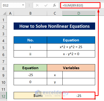 Create Objective Equation to Solve Nonlinear Equations in Excel