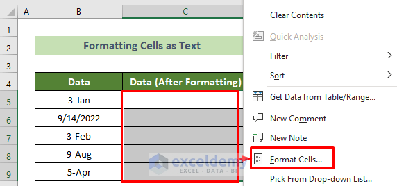 Access the Format Cells Option