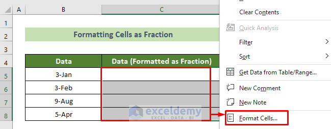 Access Format Cells Option