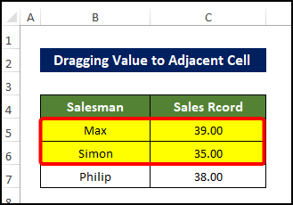 Drag Value to Adjacent Cell to Swap Cells in Excel