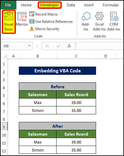 Embedding VBA Code to swap cells in Excel