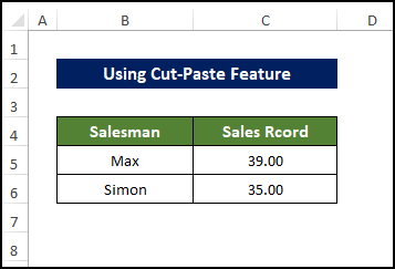 Using Cut-Paste Feature to swap cells in Excel