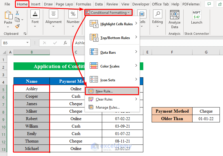 Apply Conditional Formatting by Using AND Function with Text
