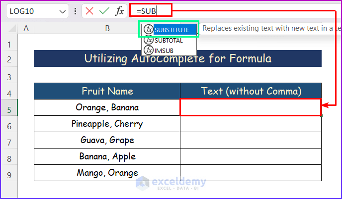 Utilizing AutoComplete for Formula in Excel