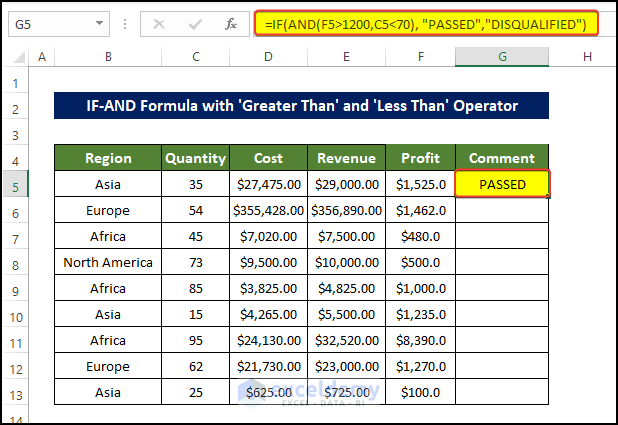 IF-AND Formula with 'Greater Than' and 'Less Than’ Operator in Excel