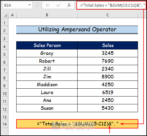 Utilizing Ampersand Operator to Use Multiple Excel Formulas in One Cell