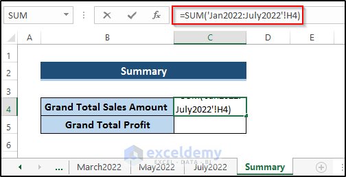 Using SUM and 3D Reference in Excel