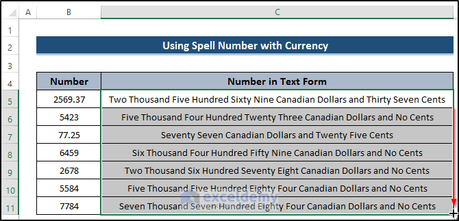Utilizing Spell Number for Canadian Dollars
