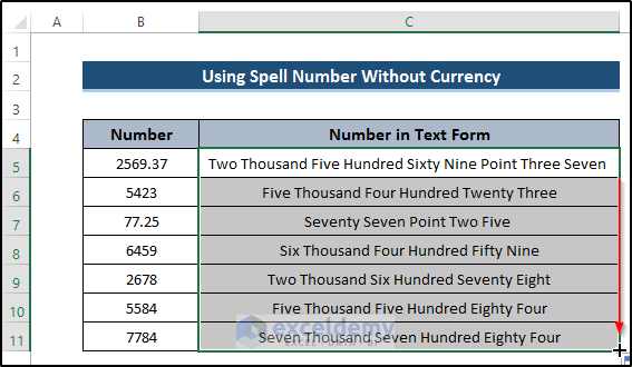 Utilizing Spell Number Without Currency in Excel