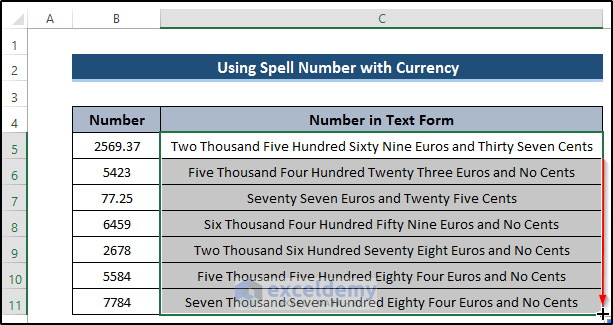 Utilizing Spell Number for Euros in Excel