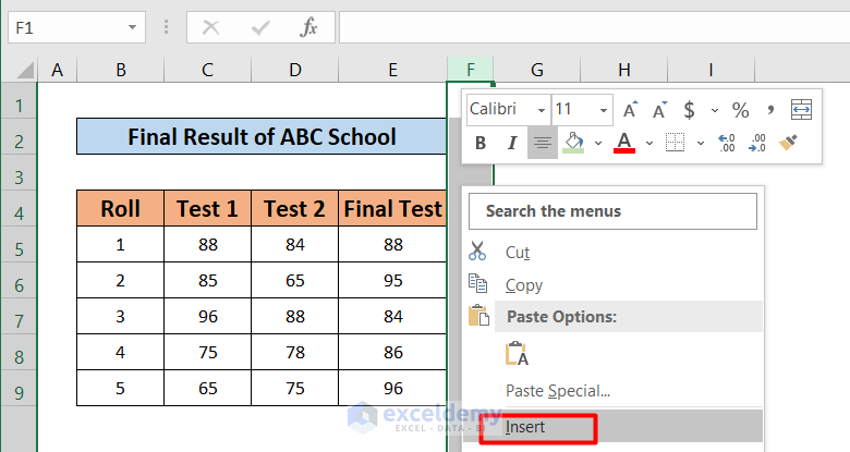 Insert a column to how to calculate average of averages in Excel
