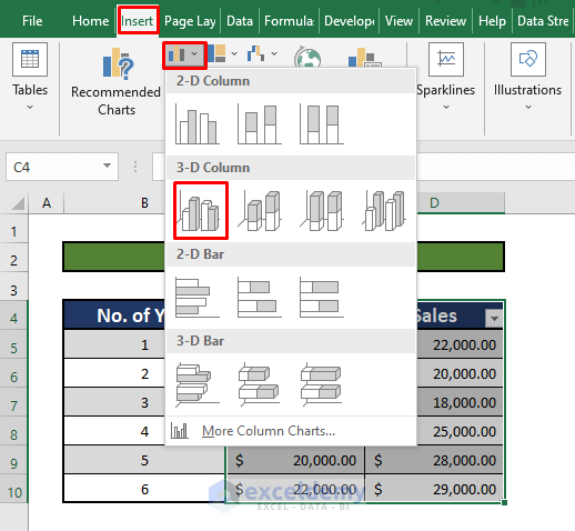 Bar chart to Make a graph from a table in Excel