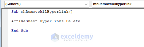 macro set up to remove hyperlinks in Excel